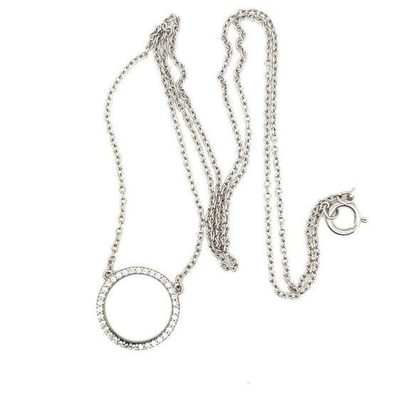 925 Silver Pave Cz Circle Necklace - Picture 4 of 7